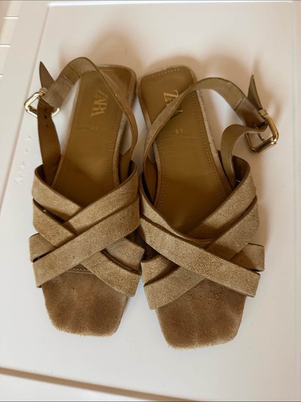 Zara Tan Suede Crisscross Slingback Sandals